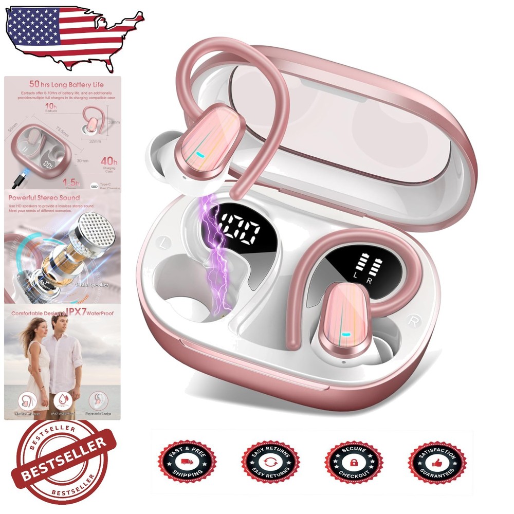 Sporty Wireless Earbuds with ENC Mic, 50H Playtime, Deep Bass, IPX5 Waterproof