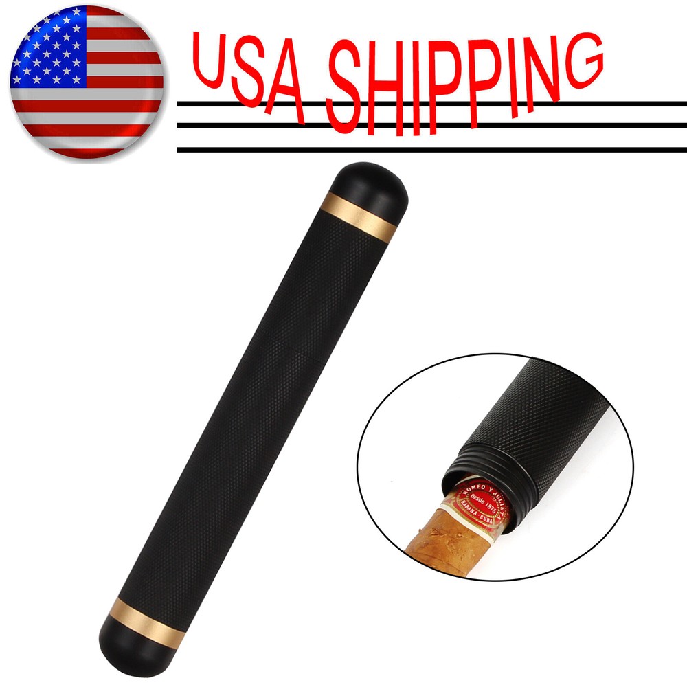 Black Stainless Steel Cigar Tube Case Humidor Cigarette Holder Travel Portable