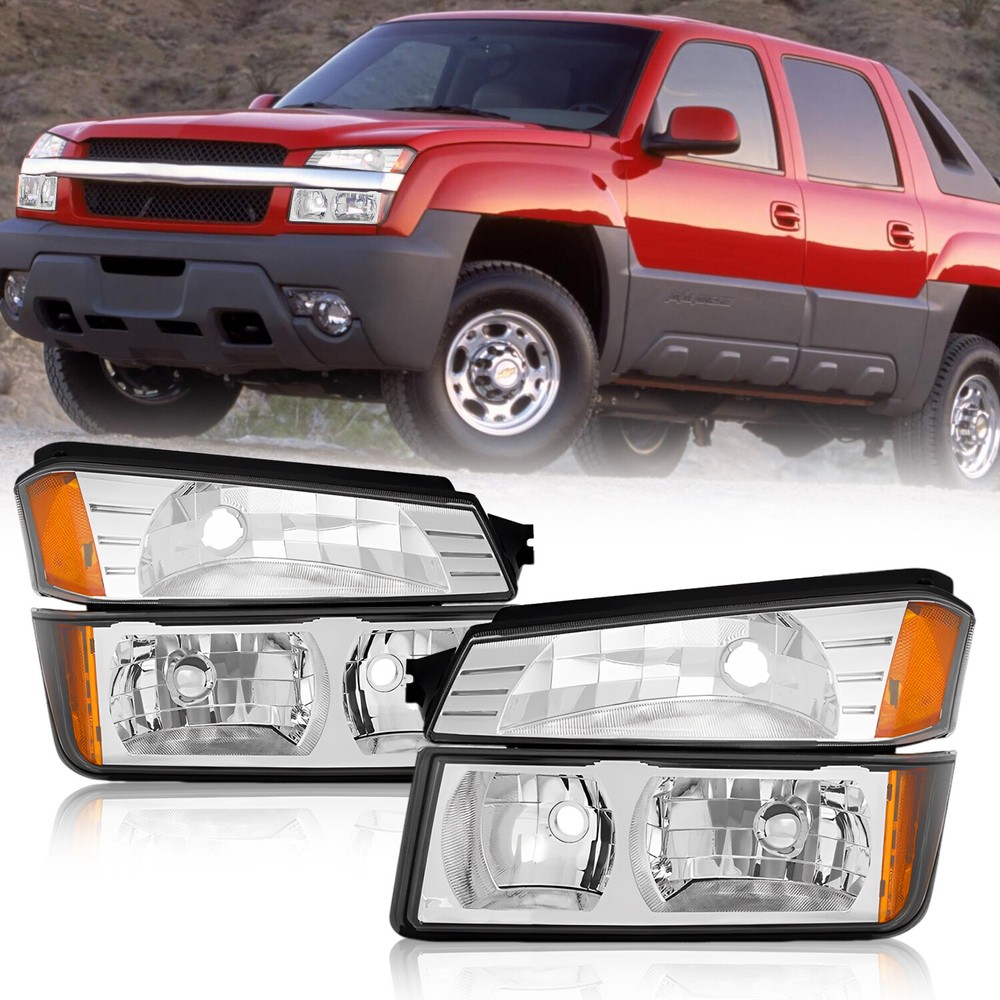 Replacement For 2002-2006 Chevy Avalanche Chrome Housing Headlight Assembly Pair