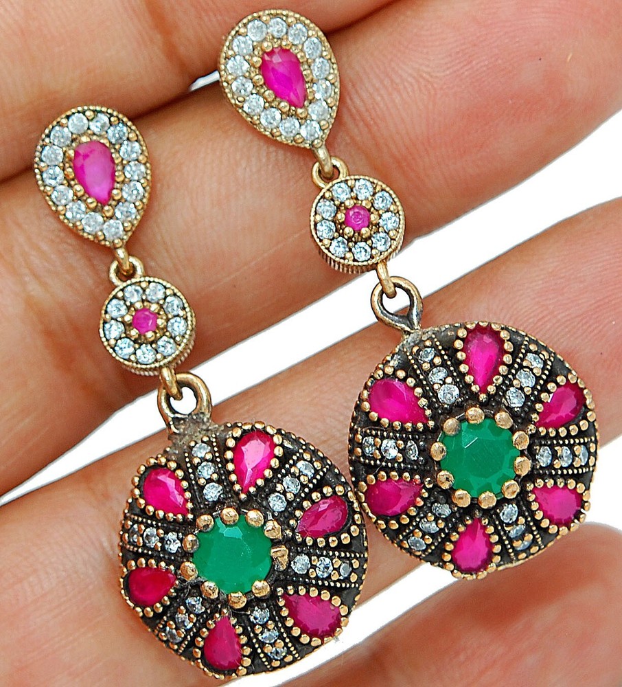 Ottoman Empire-Inspired 6CT Ruby Topaz 925 Sterling Silver Earrings TE1501