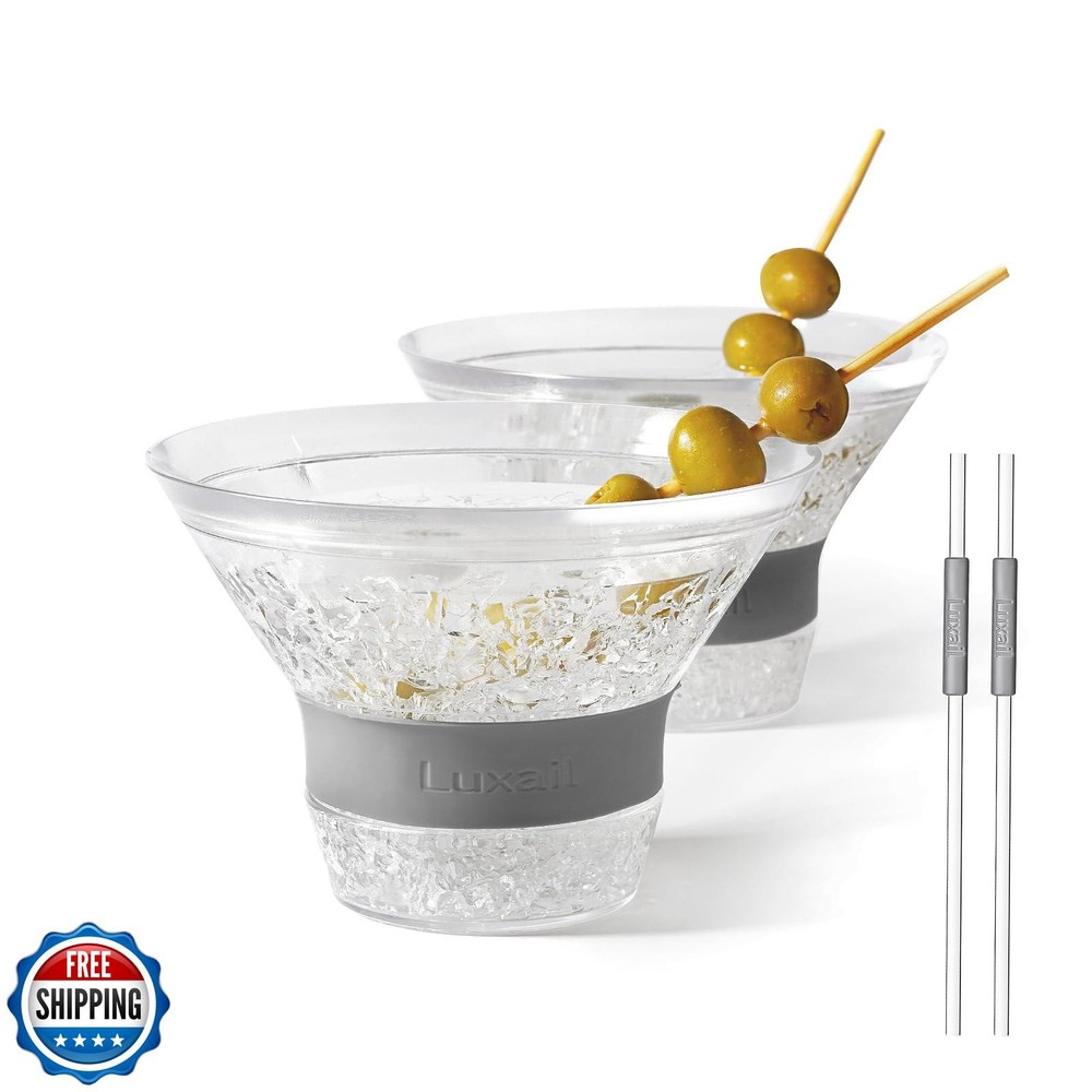 luxail Martini Glasses, Plastic Martini Glasses Set of 2, Double Wall Stemles