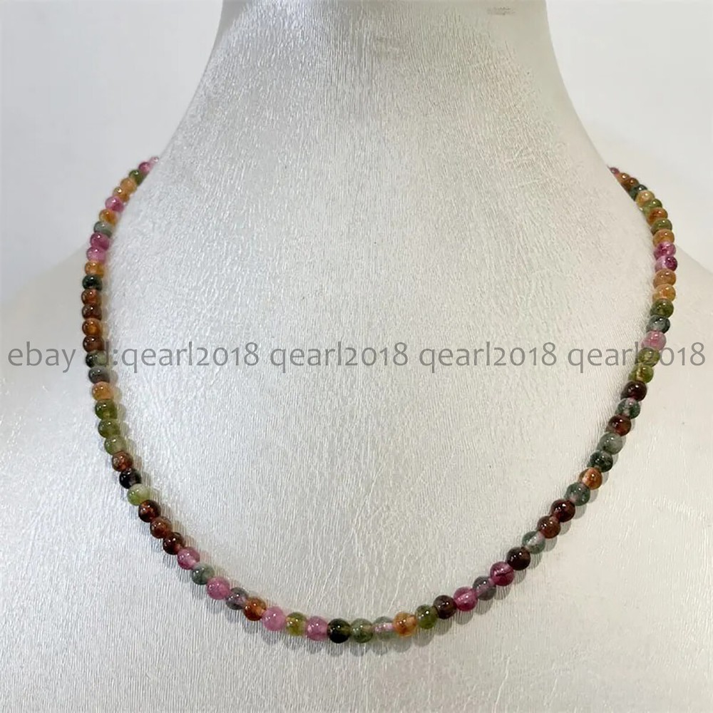 4mm Natural Colorful Tourmaline Round Bead Necklace 14-48 Inches