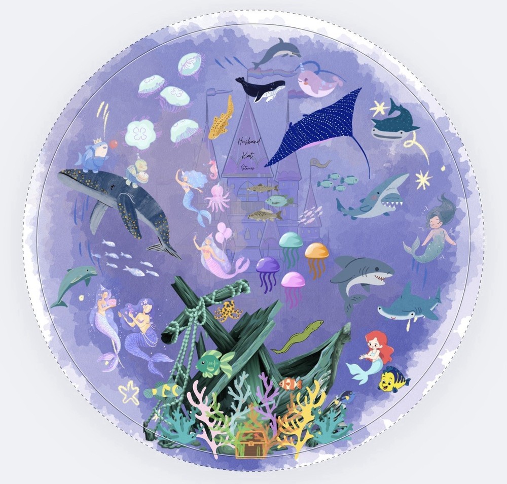 Fantasy Mermaid Seascape Sticker with Drawing from my Daughter Included!
