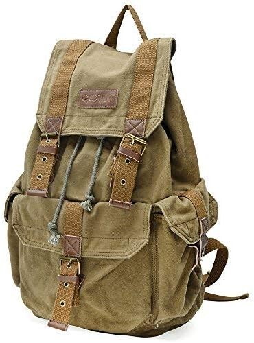 21101AMG Specially High Density Thick Canvas Backpack Rucksack, Army Green, Larg