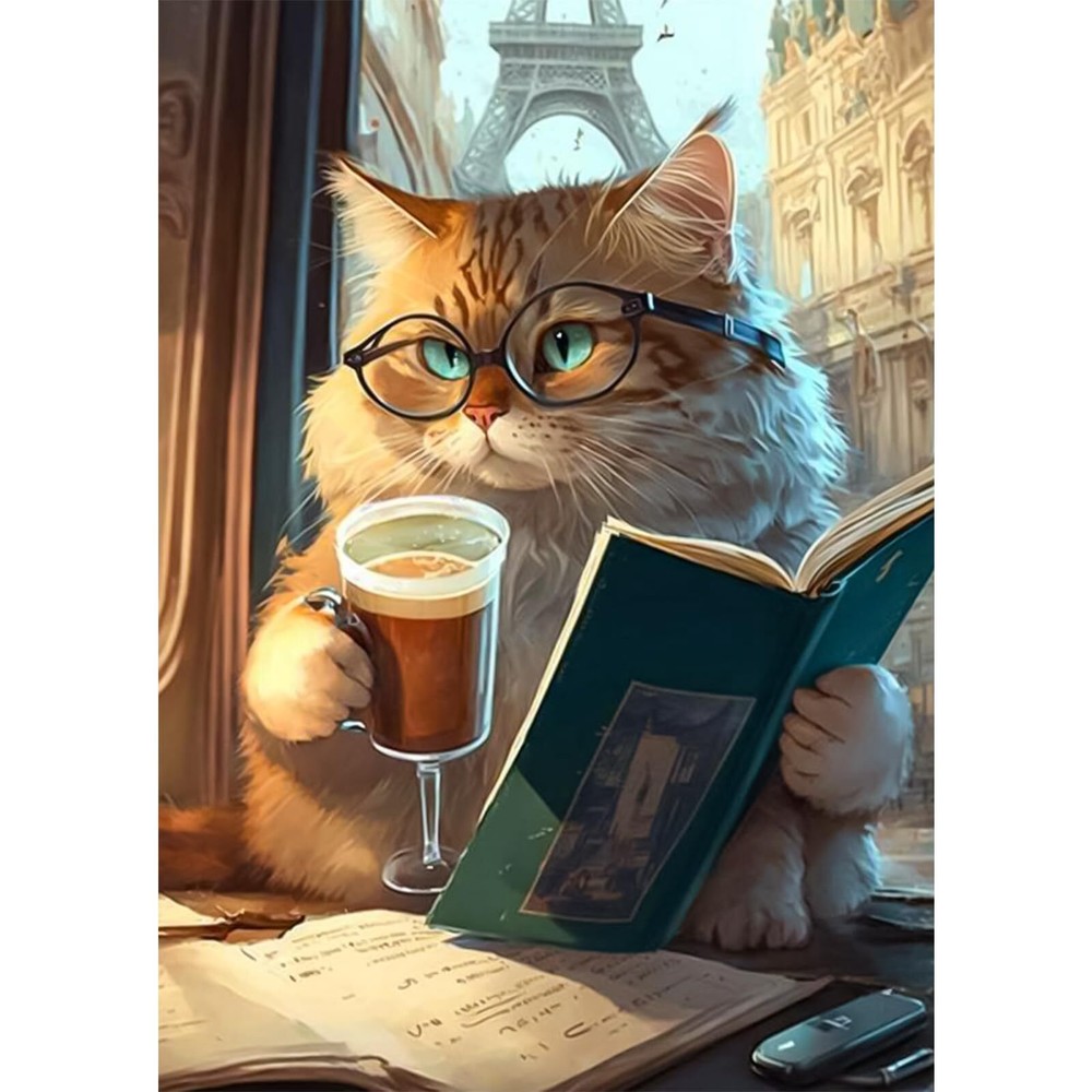 5D Funny Cat DIY Diamond Art Painting Kits for Adults Beginners, Full Drill D...