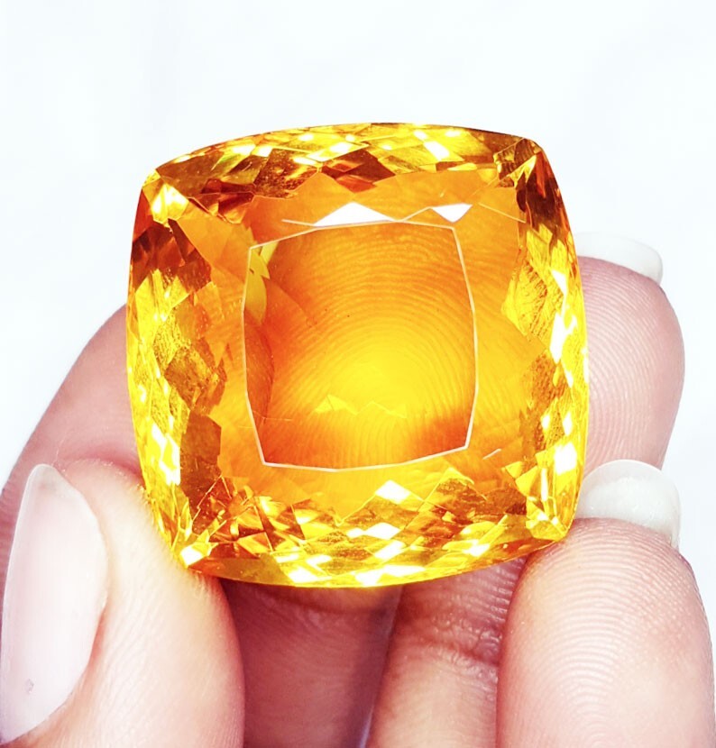 Certified 60+ Ct Transparent Cushion Cut Citrine Loose Gemstone R475