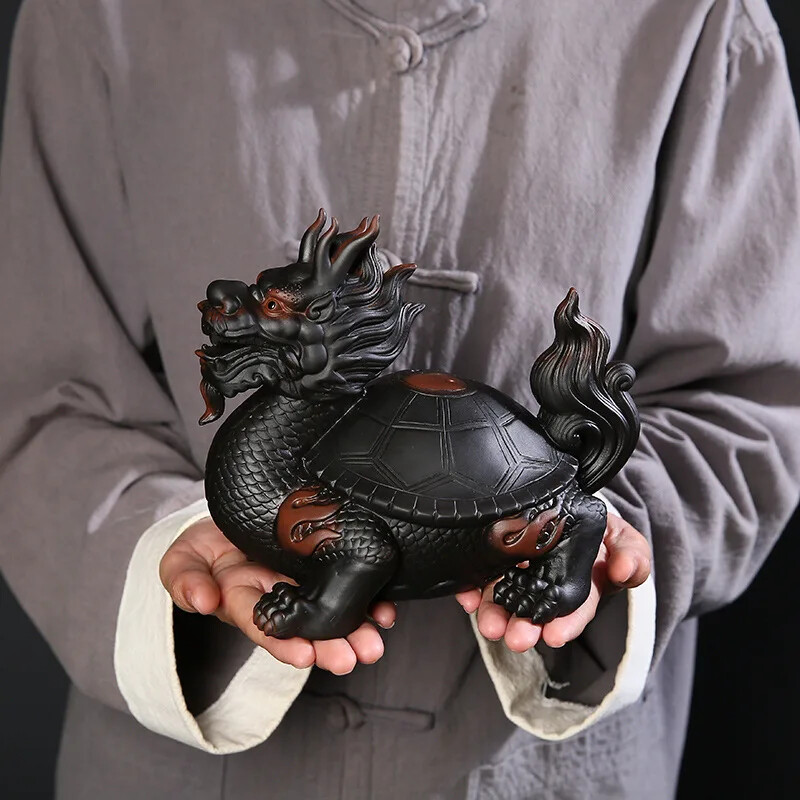 Ceramics Tai Chi Dragon Turtle Animal Statue Chinese Decoration Statue Zhaocai
