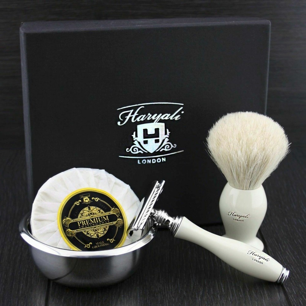 4 PCS Shaving Kit Men Double Edge Safety Razor Badger Hair Brush Bowl Set