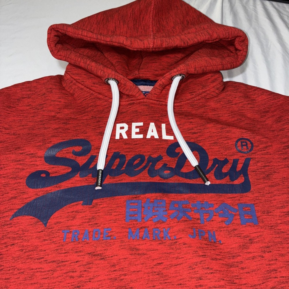 SUPERDRY Mens Graphic Hoodie Jumper Large Red Cotton DD17