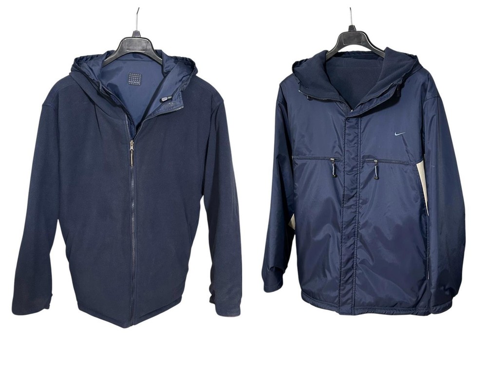 NIKE Vintage Mens (XL) REVERSIBLE All-Weather Navy Winter Coat Jacket w/ Hood