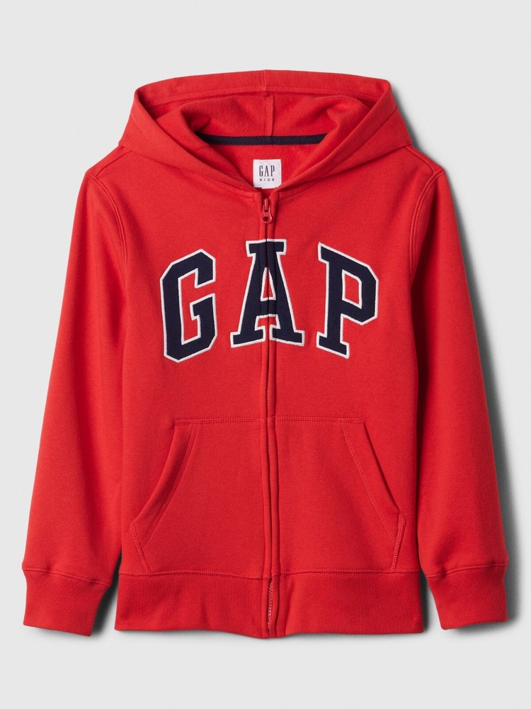 GAP Boys' and Girls' Fleece Full Zip Logo Hoodie Red Large, NEW