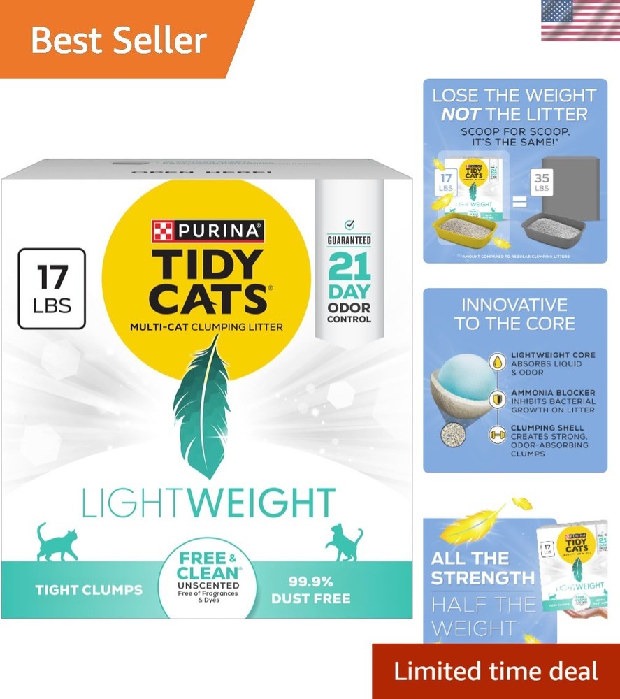 Effective Odor Control Cat Litter - Purina Lightweight, 17lb Box, Unscented