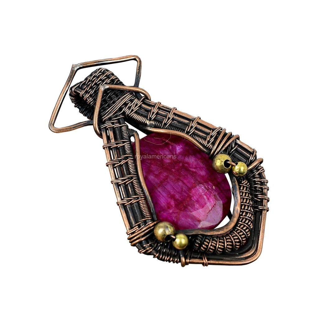 Mother's Day Sale Handmade Copper Oval Red Stone Artisan Pendant-image