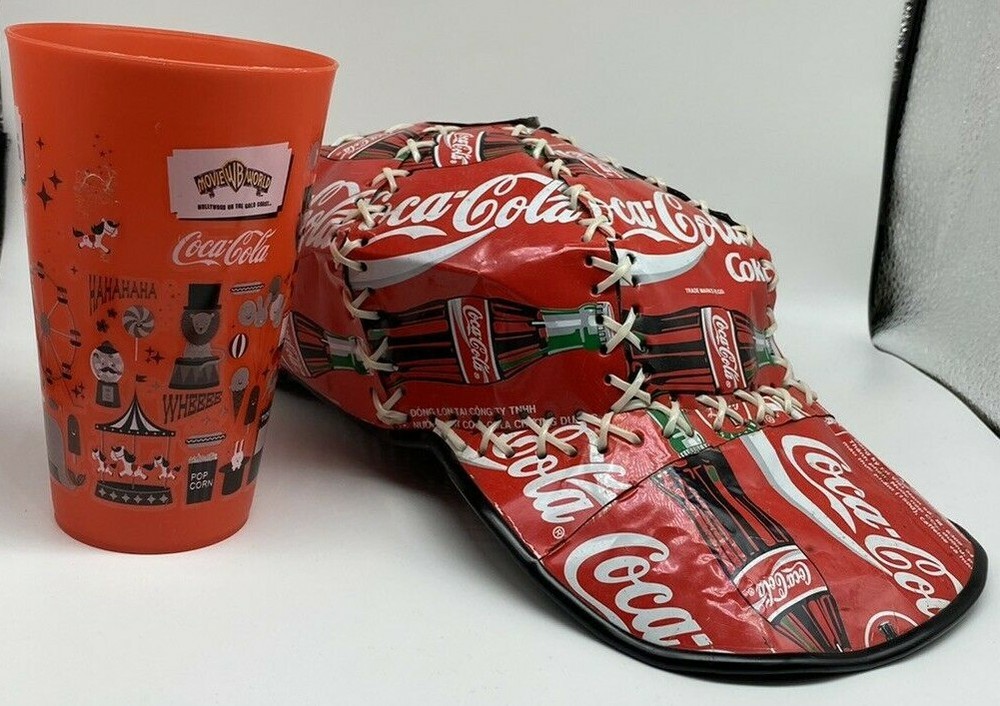 Coca-Cola Baseball Cap Manufactured from Coke Cans & Sea World Coca-Cola Cup