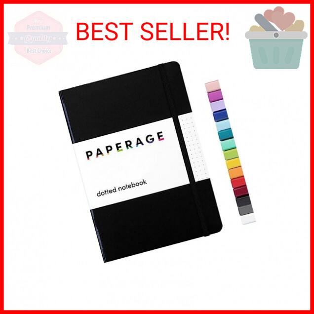 PAPERAGE Dotted Journal Notebook, (Black), 160 Pages, Medium 5.7 inches x 8 inch