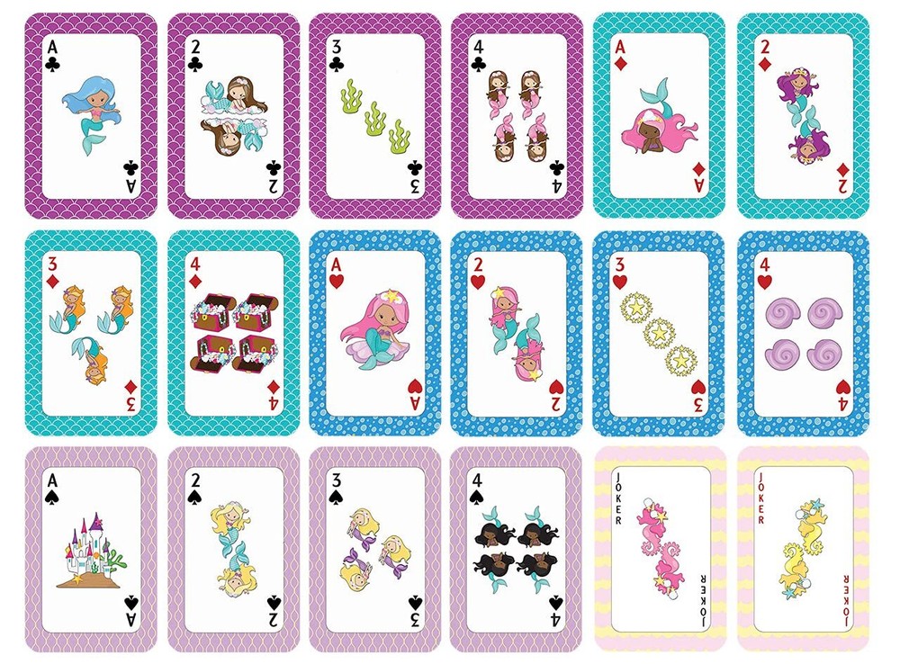 Creanoso Mermaids & Underwater Playing Cards 4-Deck - Group Activity Game Car...