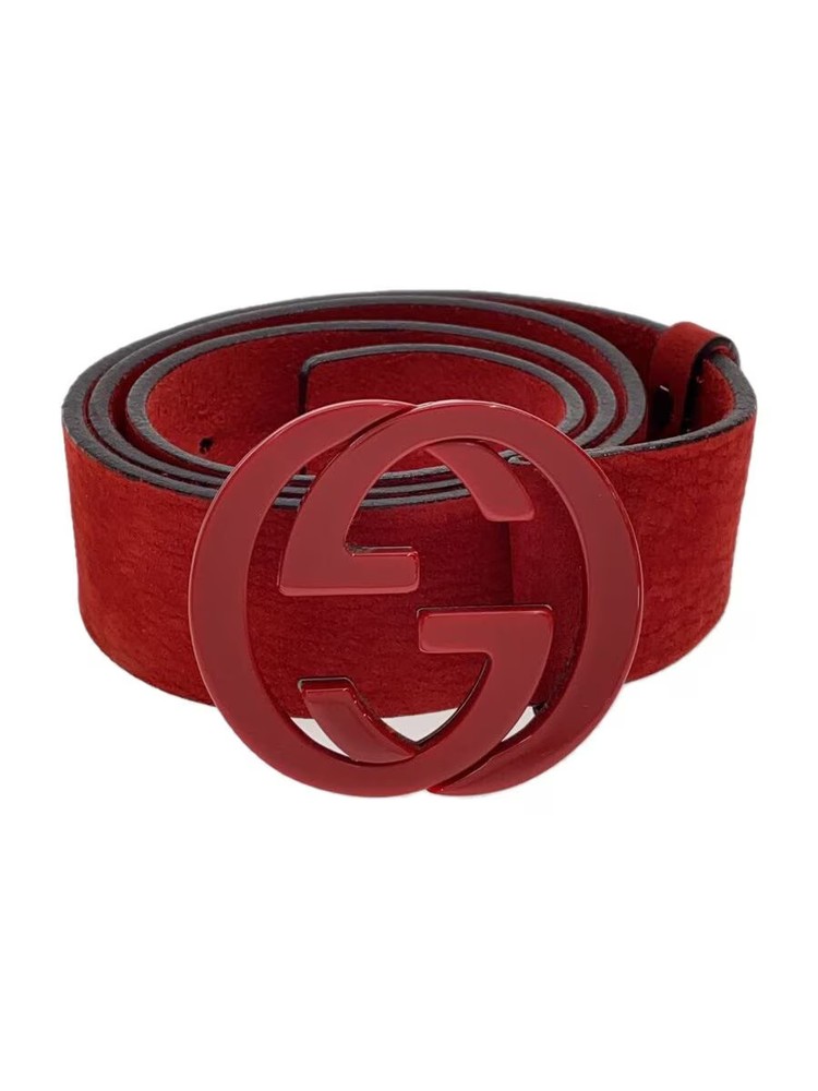 GUCCI Mens Red Suede Belt with Minor Wear in Solid Color 223891