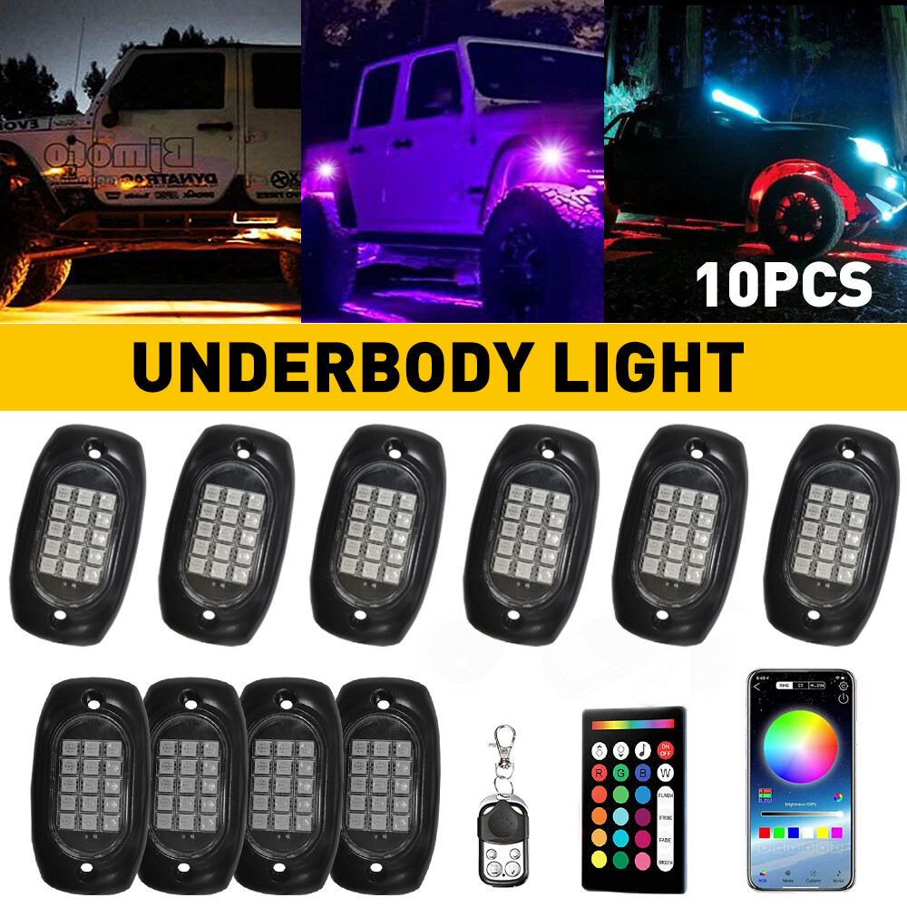 10x RGB LED Rock Lights Kit Offroad Truck Underbody Neon Music Bluetooth APP S
