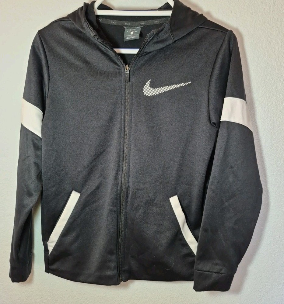 Boys Large Nike Dri-Fit Zip-up Hooded Jacket   Fleece Lined Worn OnceBlack/White