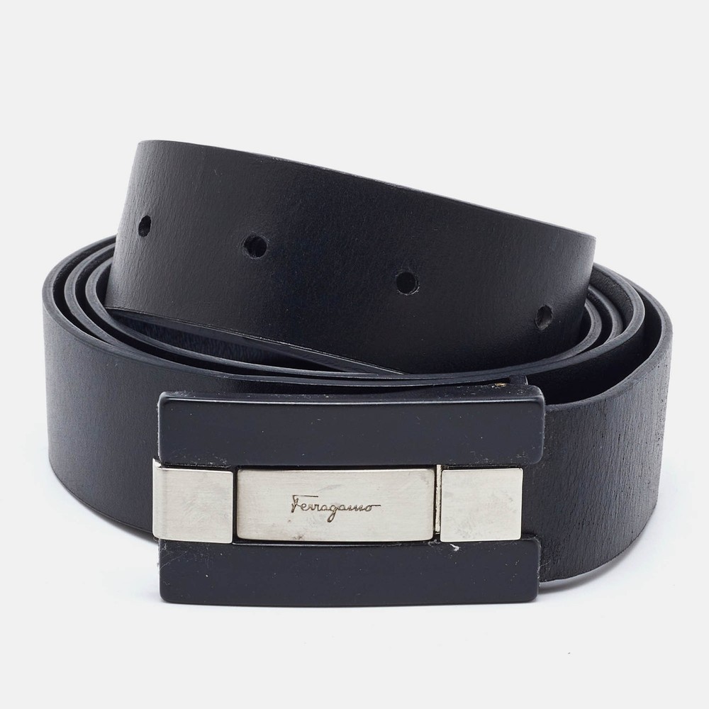 Salvatore Ferragamo Black Leather Adjustable Reversible Belt