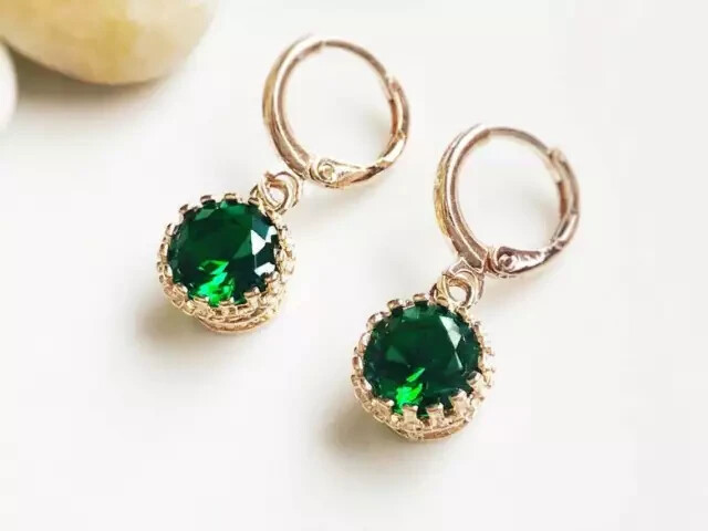 Lab-Created 2Ct Green Emerald Drop Dangle Earrings in 14K Gold  