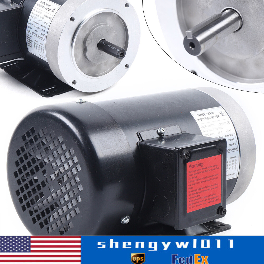 NEW 2 HP Electric Motor Three Phase 3450 RPM 56C Frame TEFC 230/460 Volt 3-Phase