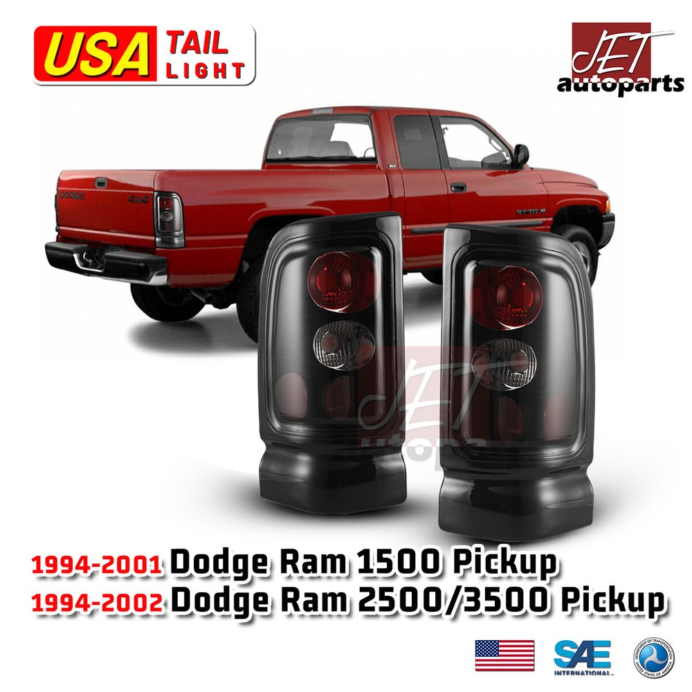 Black Smoke Taillights for 1994-2001 Dodge Ram 1500 2500 3500 Rear Lights