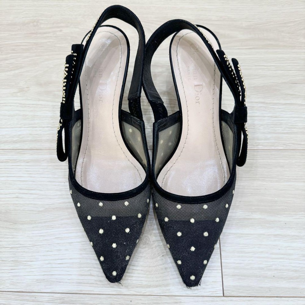 Christian Dior JADIOR Dot Slingback Pumps Heel Black EU 36 US 6 Preowned Excellent