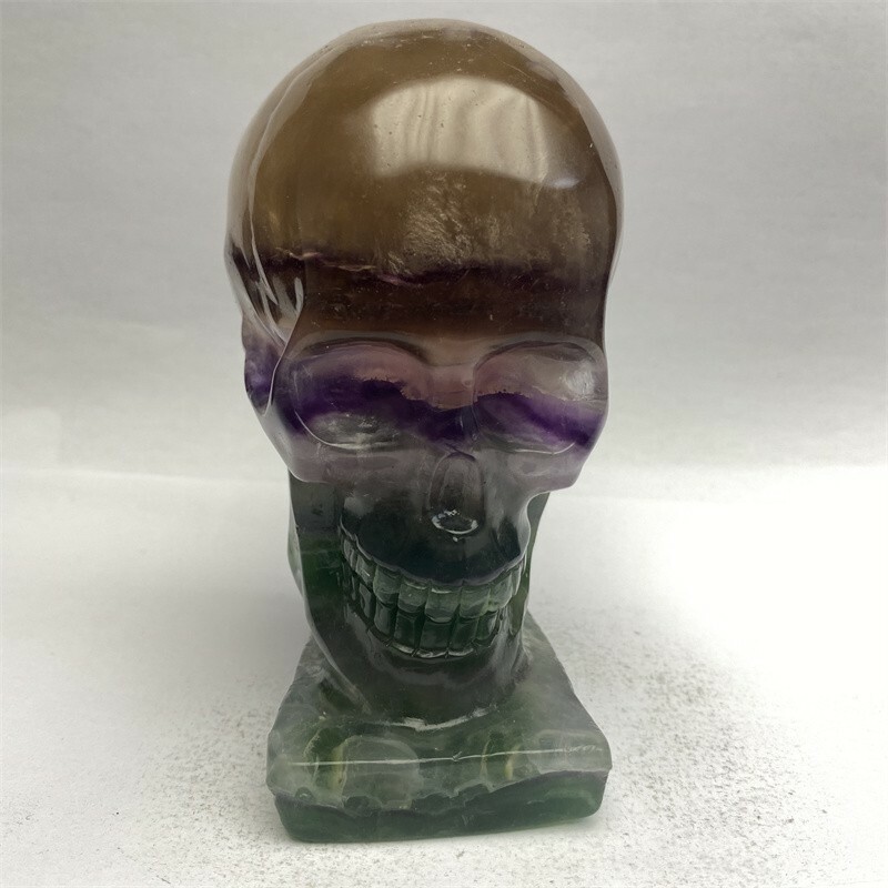 1150g Natural Beantiful Fluorite Quartz Skull Hand Carved Crystal Healing Skull