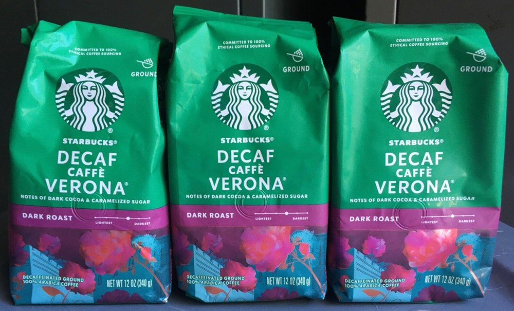 Starbucks Decaf Caffe Verona Ground Coffee 3 Packages Dark Roast