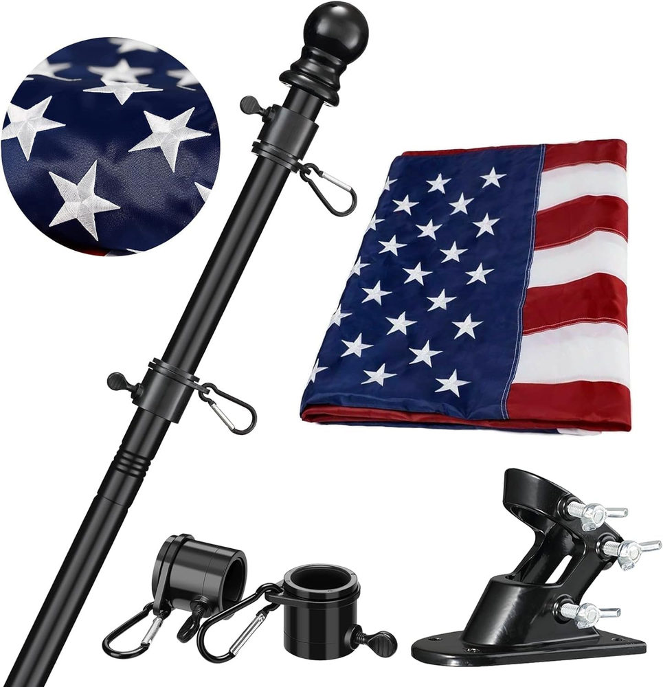 Flag Pole for House with American Flag-Black Flagpoles Residential Kit with 5FT