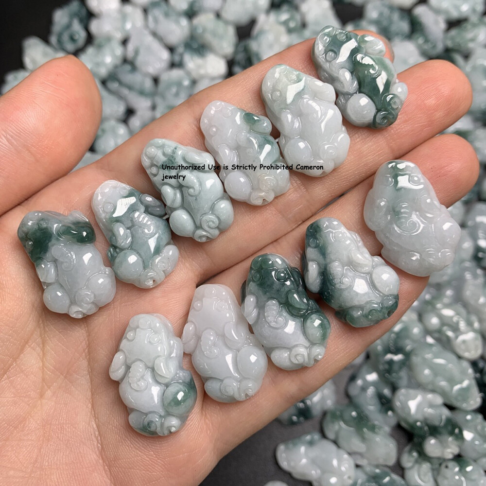 10pcs Real Grade A Natural Jade Jadeite Lucky  Dragon Pixiu Bead Pendant For Diy