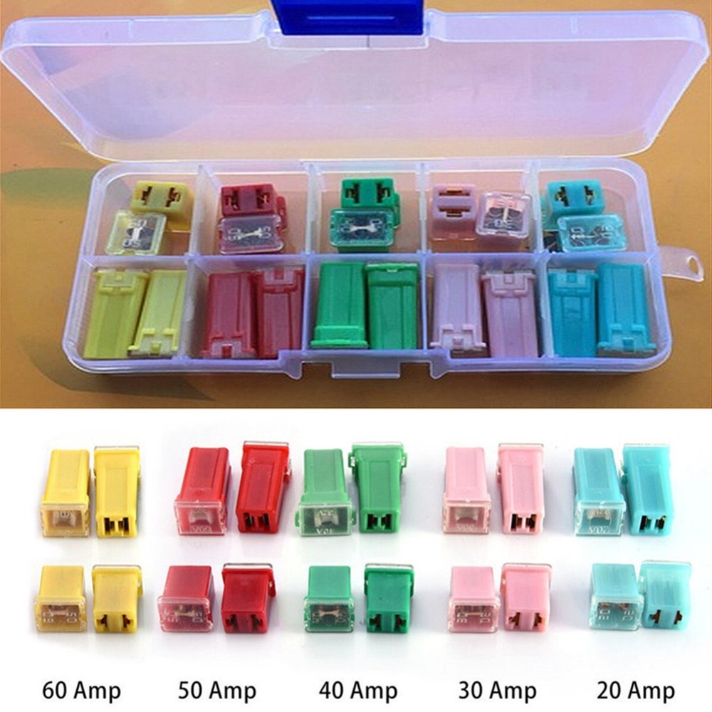 20Pcs Fuses Car Mini Square Fuse Assortment Kit 20 30 40 50 60A W/Plastic Box
