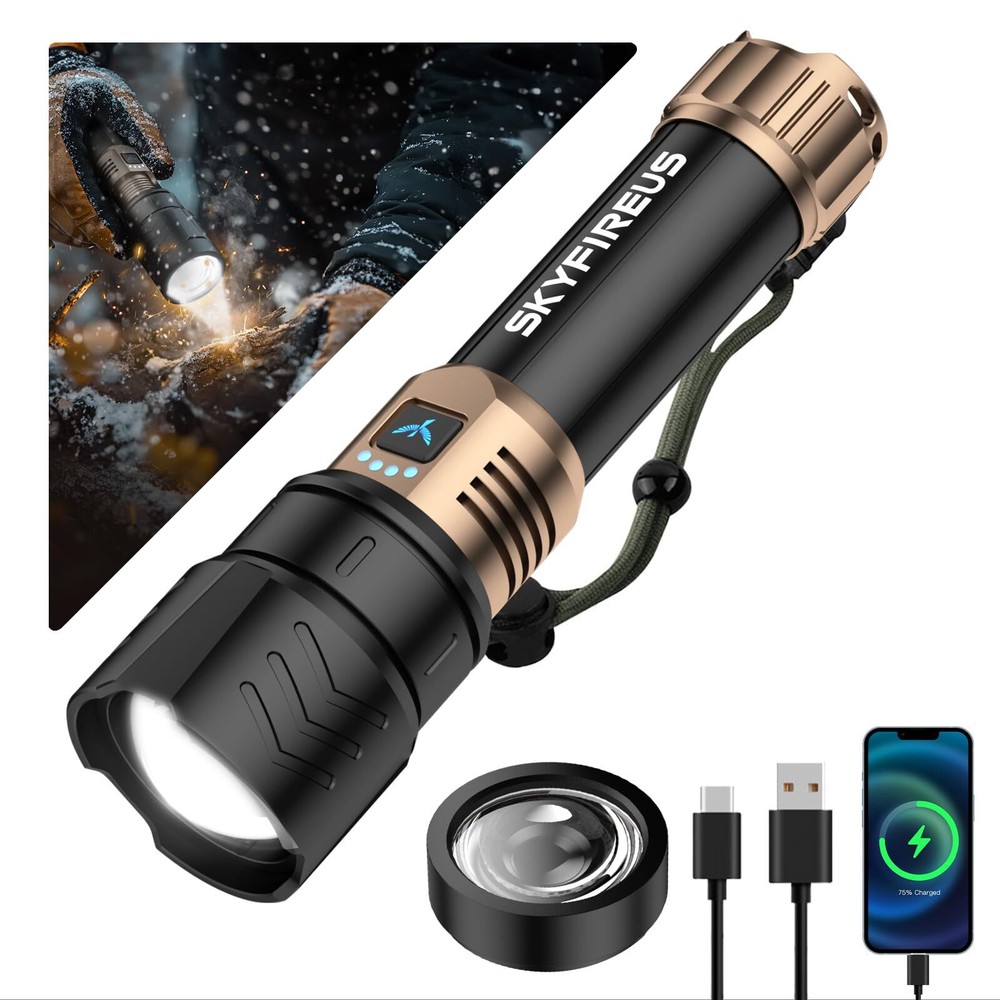 10000-Lumen LED Rechargeable Super Bright Flashlight with IG Technology