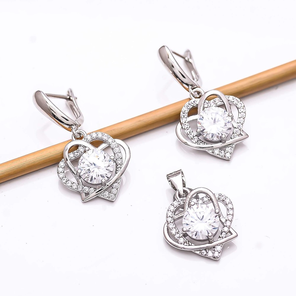 White Topaz & CZ 925 Silver Handmade Pendant Earring Set P8118, Christmas Gift