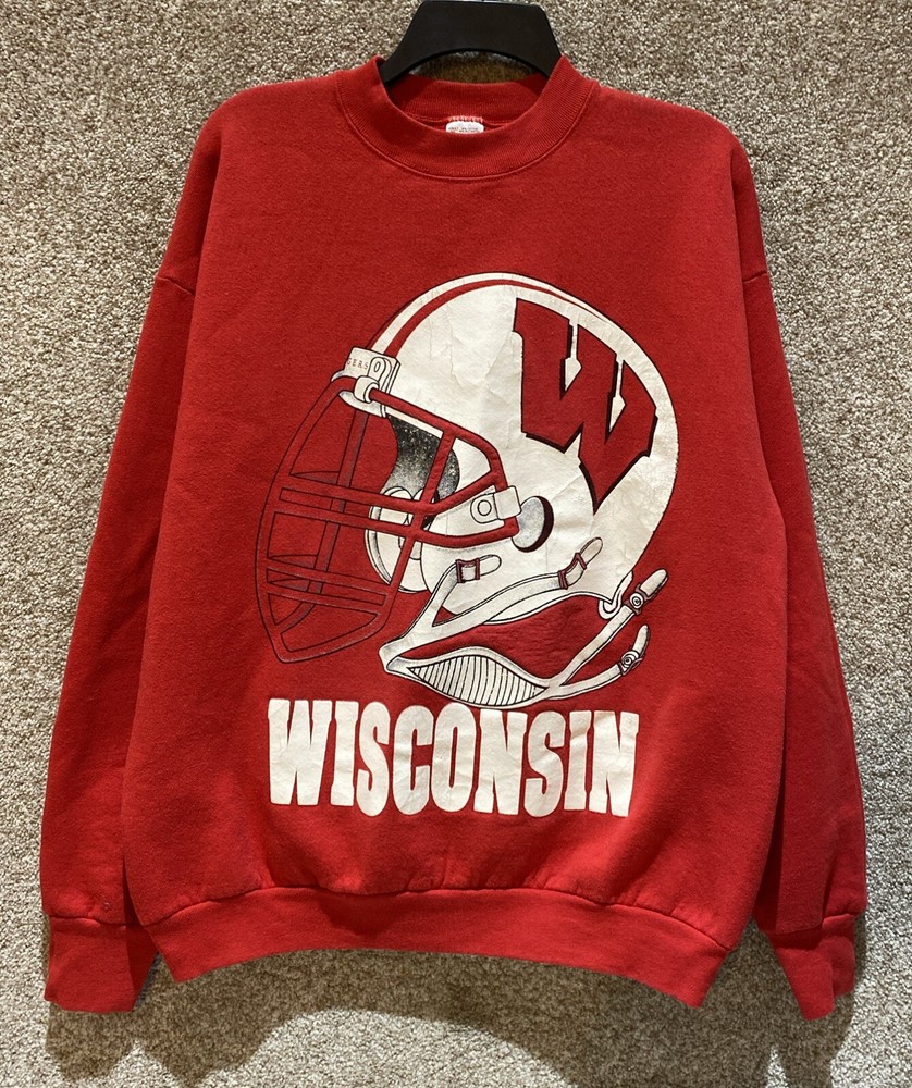 Vintage 90s NCAA Mens Wisconsin Badgers Football Helmet Sweatshirt Size XL USA