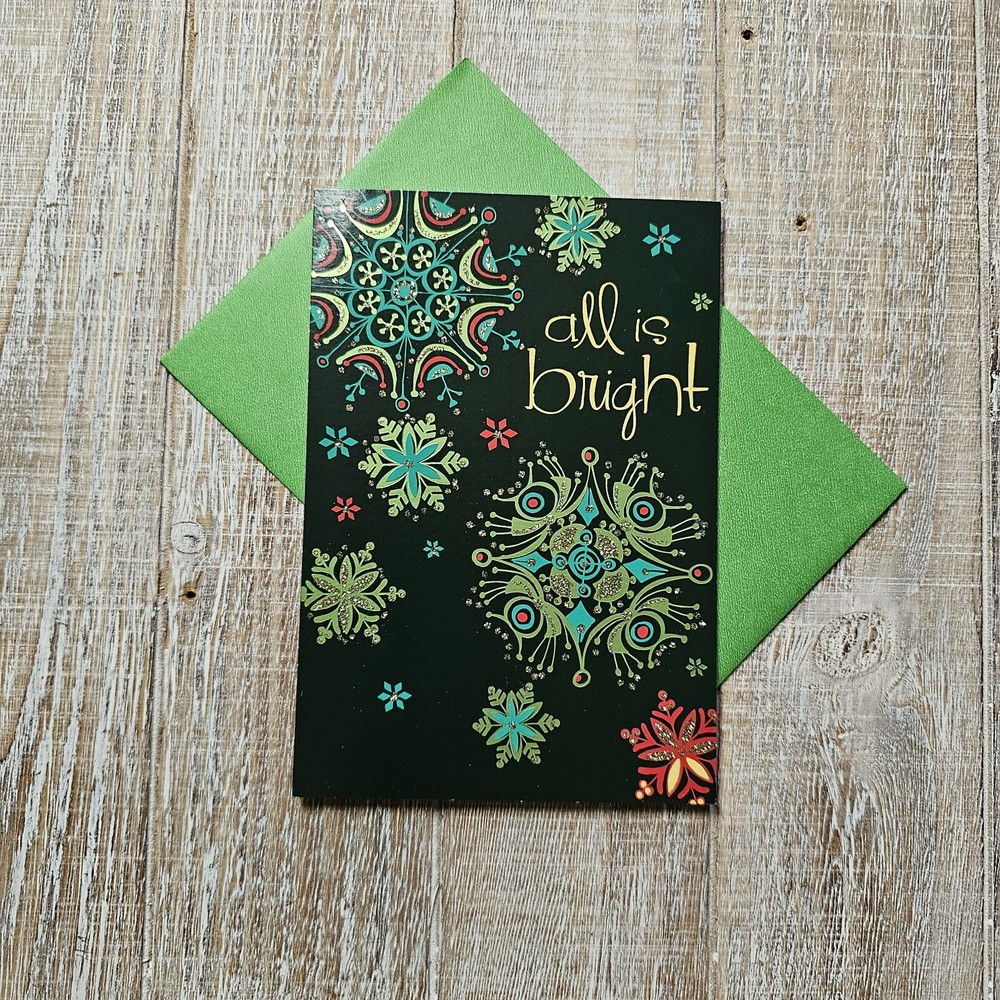 5x7 Green Glitter Snowflakes Foil Metallic Christmas Greeting Card by Hallmark