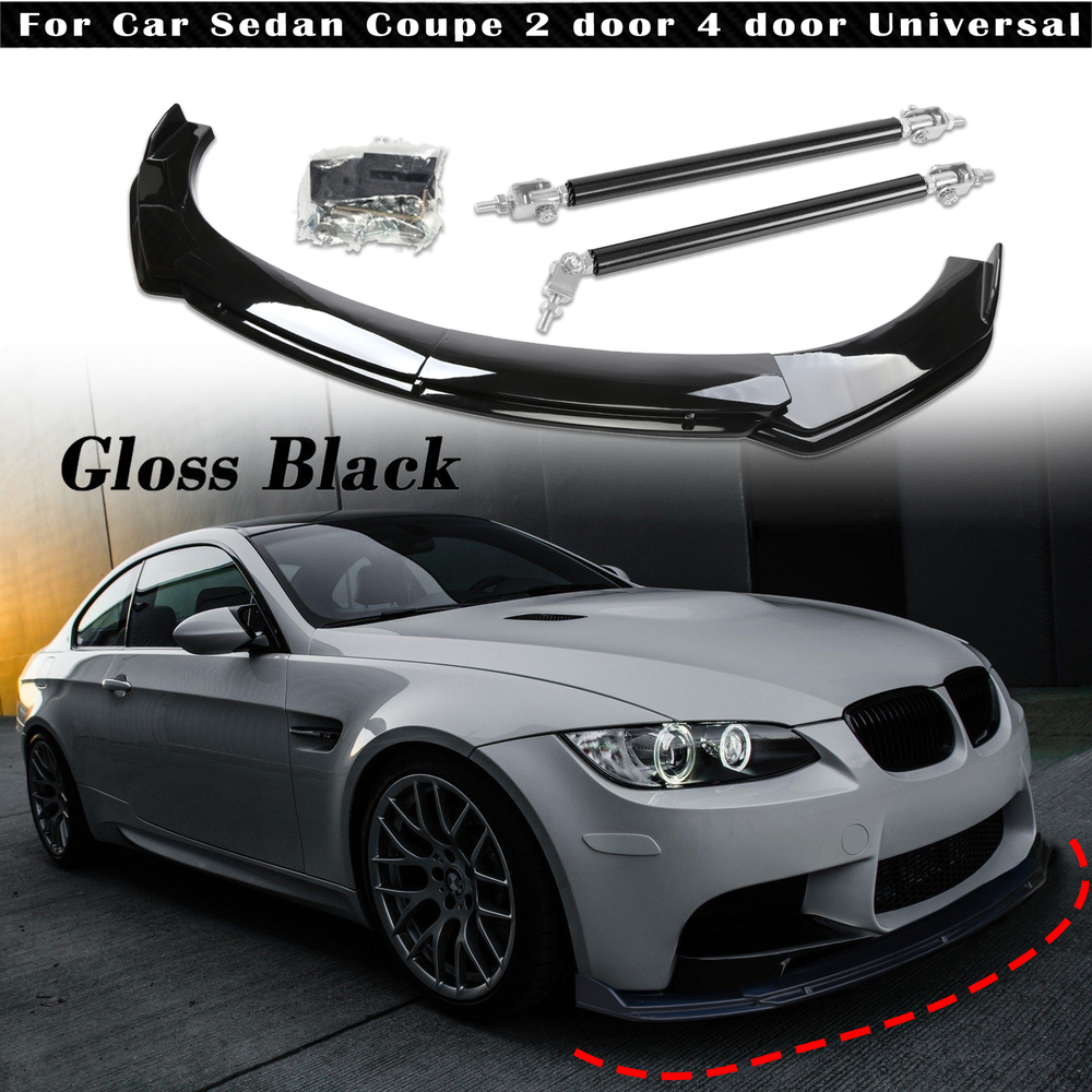 Universal Bilayer Front Bumper Lip Spoiler Splitter For BMW +Strut Rods
