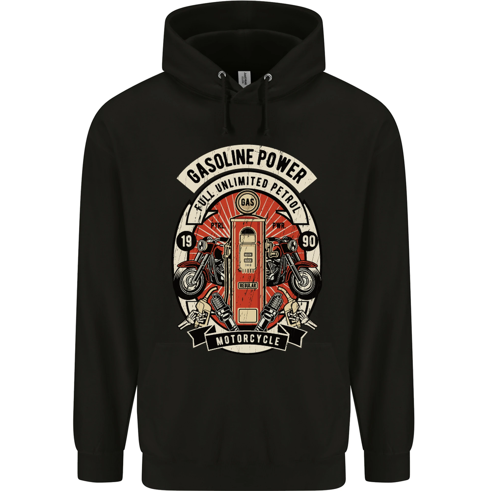 Gasoline Power Biker Motorcycle Motorbike Mens 80% Cotton Hoodie