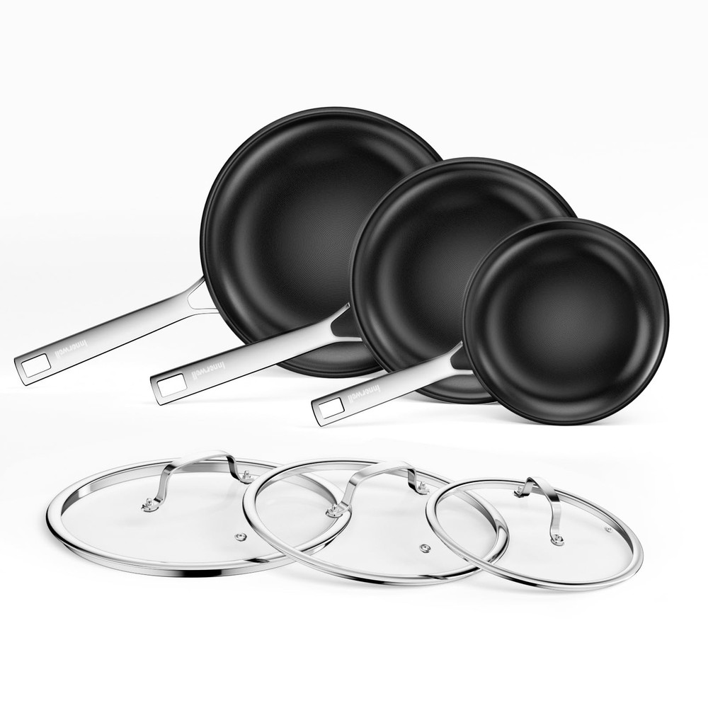 Nonstick Ceramic Frying Pan Set with 8 9.5 11 Inch Stainless Steel Handles