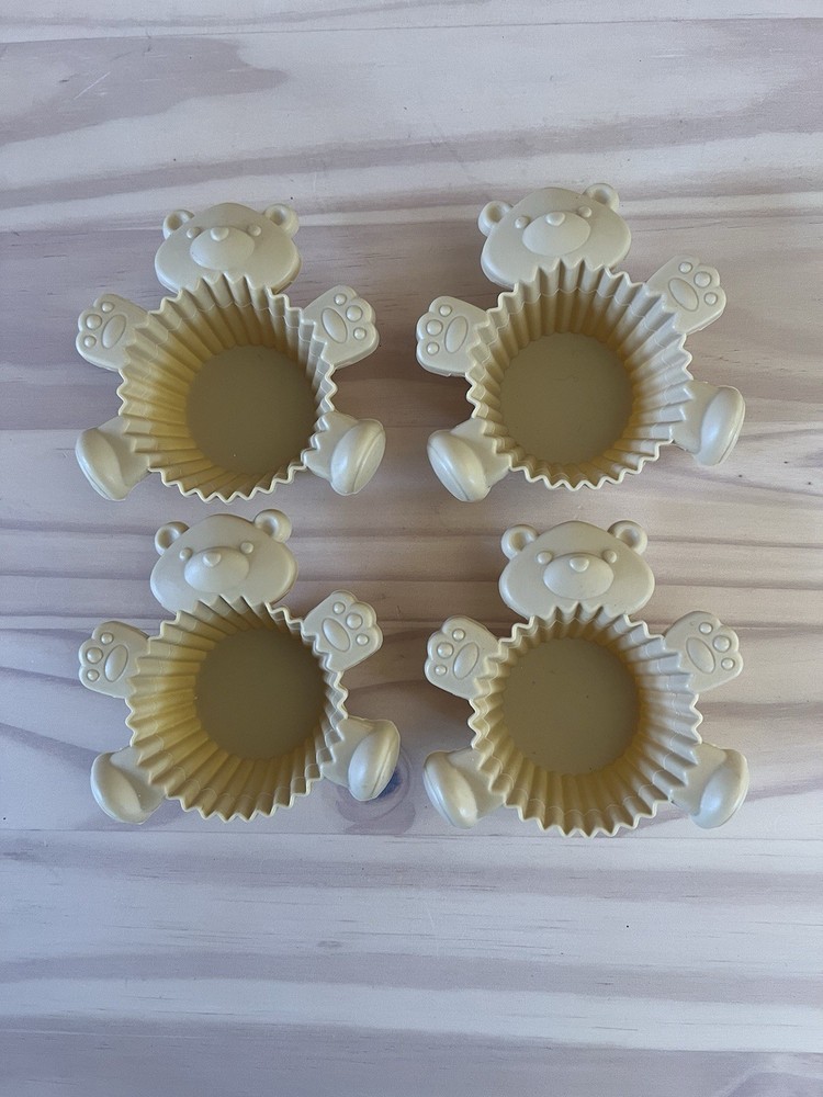 Vintage Wilton Silicone Teddy Bear Cupcake Molds Cups Liners Beige Set Of 4