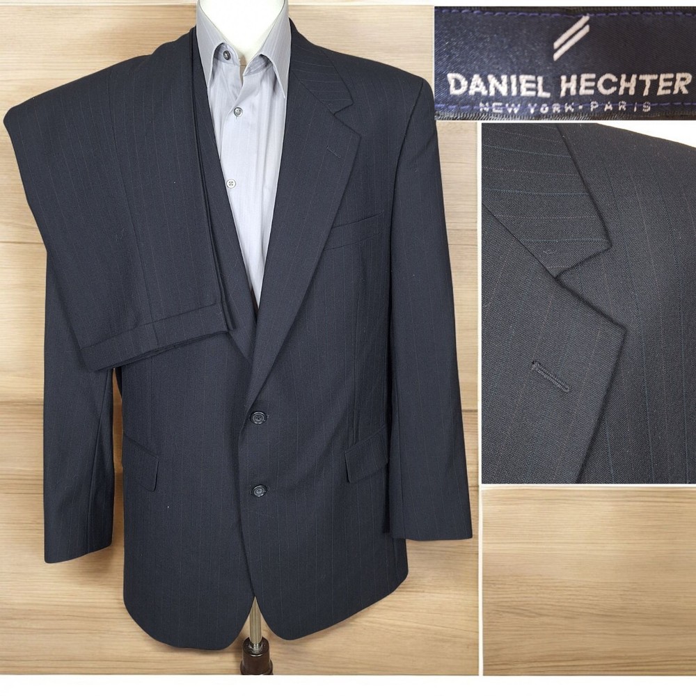 Daniel Hechter 2 Piece Suit Mens 44L 36X31 Dark Gray Multicolor Stripe Wool