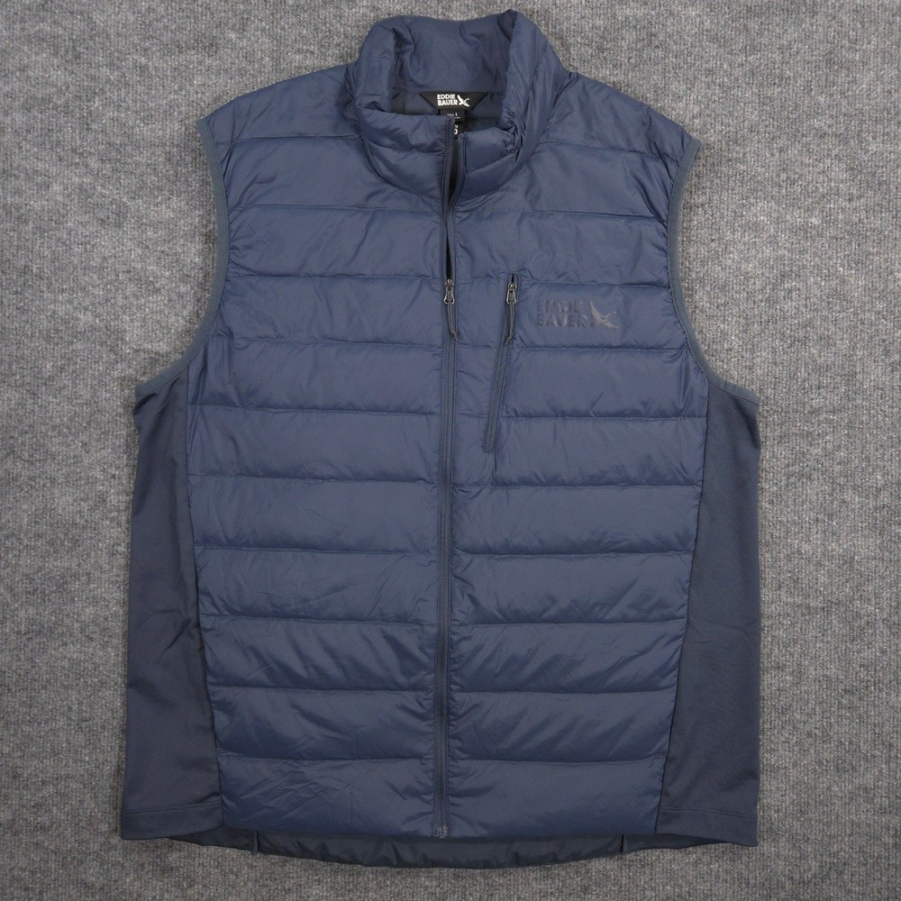 Eddie Bauer Vest Mens Large Blue 550 Down Puffer Full Zip Lightweight Packable