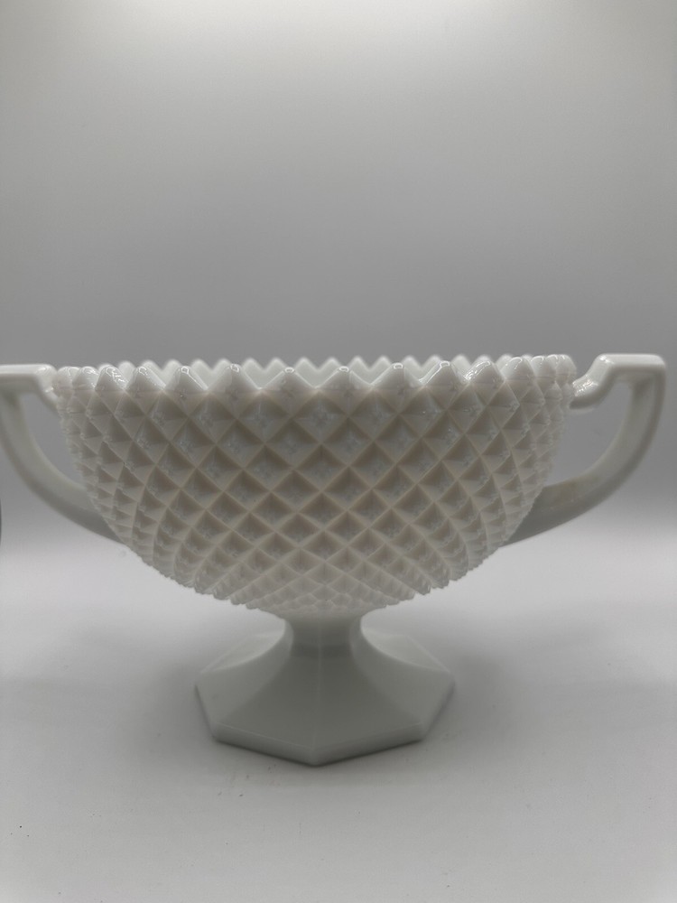 Vintage Westmoreland Milk Glass Fruit Bowl with Saw-Toothed Rim and Handles