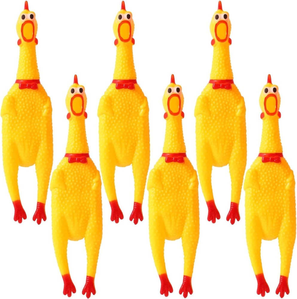 Screaming Chicken Dog Toys 6-Pack Large 12 Inch Yellow Rubber Chew Toys