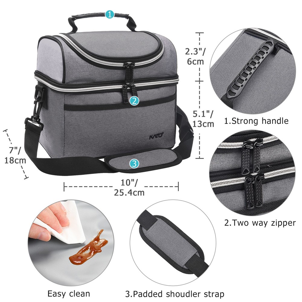 Insulated Double Deck Lunch Bag for Adults with Dual Compartment Work Office
