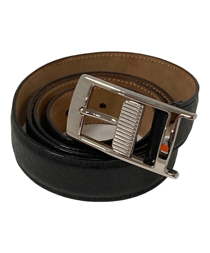 GUCCI Authentic Black Leather Belt with Silver Logo Buckle Made in Italy