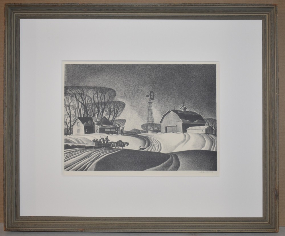 Listed American Artist Dale Nichols Signed Original Lithograph Snow Landscape