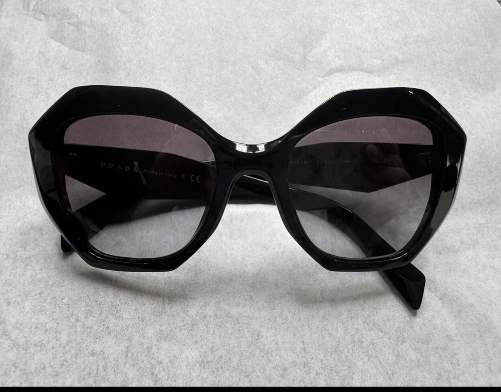 Prada PR 16WS 1AB5D1 Black Plastic Geometric Sunglasses Grey Gradient Lens