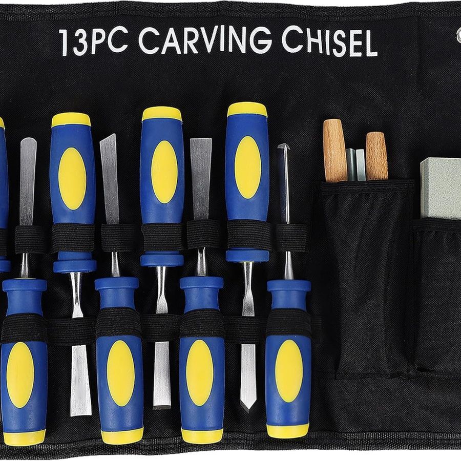 13 PCS Wood Chisel with Canvas Bag, Wood Carving Tool Set for Woodworking